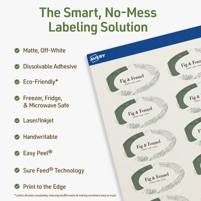 Avery Dissolvable Oval Multipurpose Labels, 1-1/8 x 2-1/4, Off-white, 105/Pack (94054)