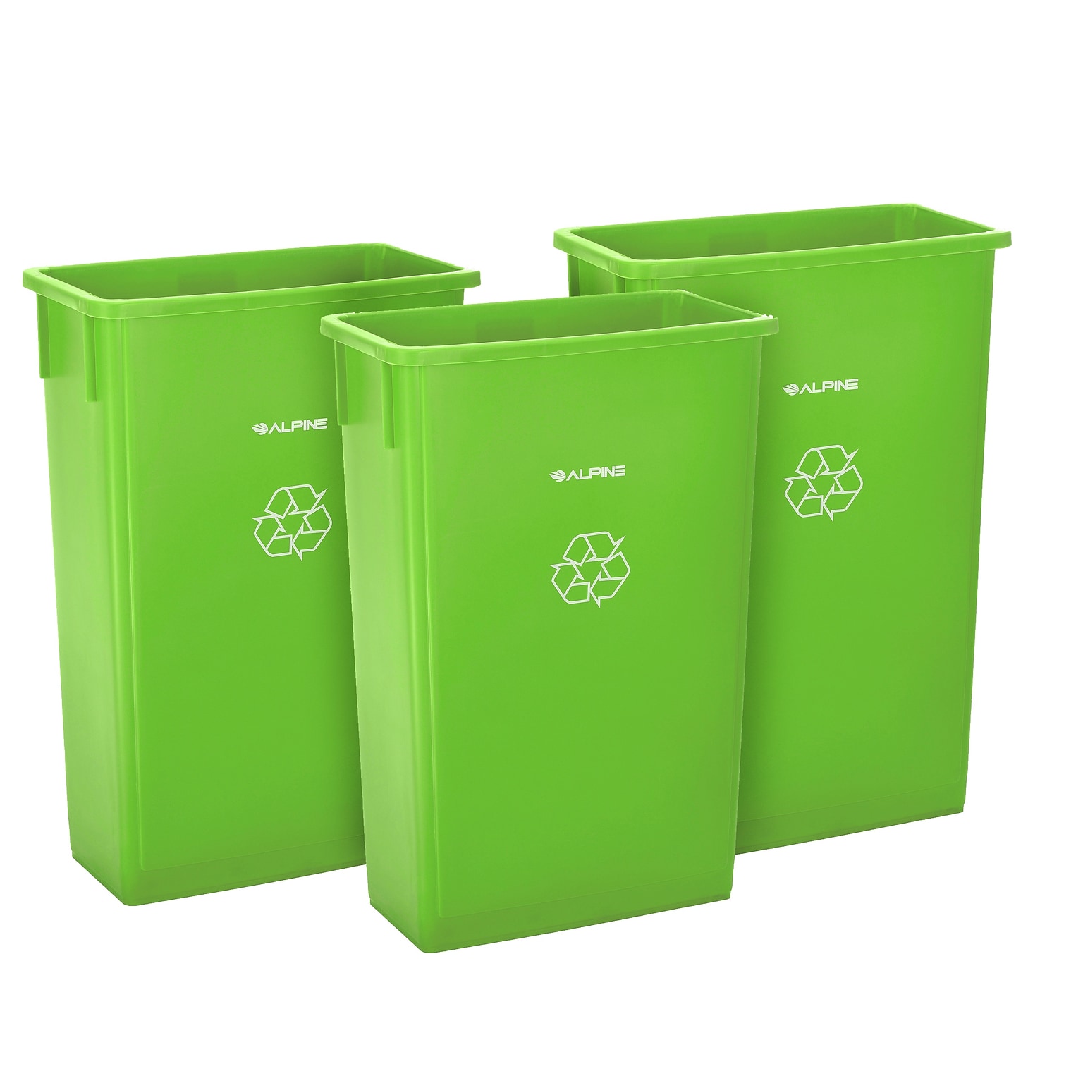 Alpine Industries Polypropylene Commercial Indoor Recycling Bin, 23-Gallon, Lime Green, 3/Pack (477-LGRN-3)