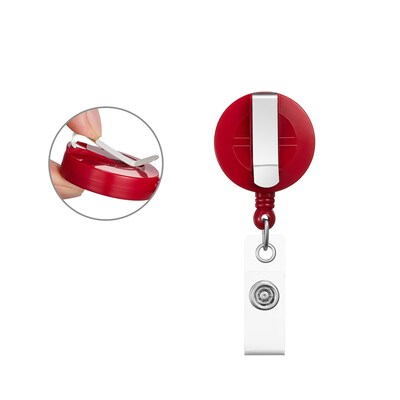 Staples Retractable Name Badge Holders, Plastic, Red, 25/Pack (51619)