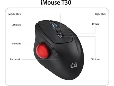 Adesso iMouse T30 Wireless Optical Mouse, Black/Red (iMouseT30)