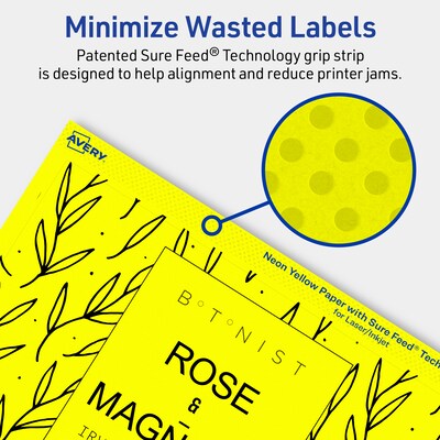 Avery Rectangle Multipurpose Labels, 4.75" x 7.75", Neon Yellow, 80/Pack (94255)