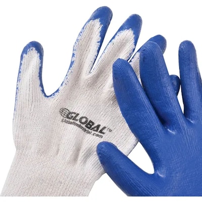 Global Industrial Latex Coated String Knit Work Gloves, Natural/Blue, Small, 12 Pairs (708355S)