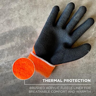 Ergodyne ProFlex 7401 Winter Work Gloves, Fleece Lined, Latex Coated Palm, 13 Gauge, A5 Cut Level, Orange, Medium, 12/Pack