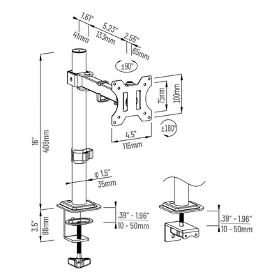 Mind Reader Adjustable Desk Mount for 13"- 32" Monitors, Black (XARMON-BLK)