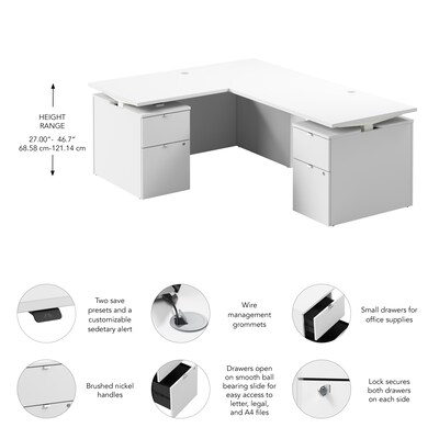 Bush Business Furniture Stratus 60"W Electric L-Shaped Adjustable Standing Desk with Drawers, White (SUT017WH)