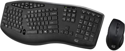 Adesso Wireless Ergonomic Keyboard and Mouse Combo, Black (WKB-1600CB)
