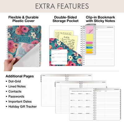 2027 Excello Brands Essential Pro 7" x 9" Weekly & Monthly Planner, Teal Floral (ESPRO-CY27-79-17)
