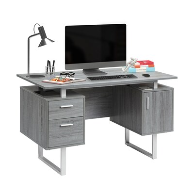 Techni Mobili 51.25"W Modern Office Desk with Storage, Gray (RTA-7002-GRY)