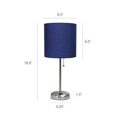 Simple Designs 19.5" LED Table Lamp, Brushed Steel/Navy Blue Shade (LT2024-NAV-CCLB)