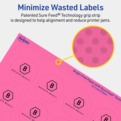 Avery Round Laser/Inkjet Multipurpose Labels, 1-2/3" Dia, Bright Pink (400/Pack)