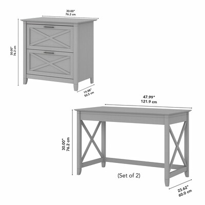 Bush Furniture Key West 48" 2-Person Writing Desk Set with Lateral File Cabinet, Cape Cod Gray (KWS047CG)