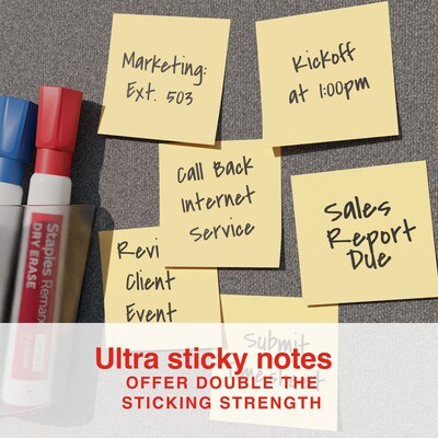 Staples Ultra Sticky Notes, 1 7/8" x 1 7/8", Sunshine Collection, 100 Sheets/Pad, 12 Pads/Pack (ST62879)