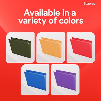 Staples Hanging File Folder, 1/5-Cut Tab, Letter Size, Standard Green, 50/Box (ST266262-CC)