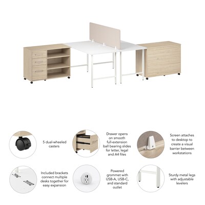 Bush Business Furniture Hustle 30"H x 60"W 2 Person Back to Back Cubicle Workstation, White/Natural Elm (HUS016WHNE)