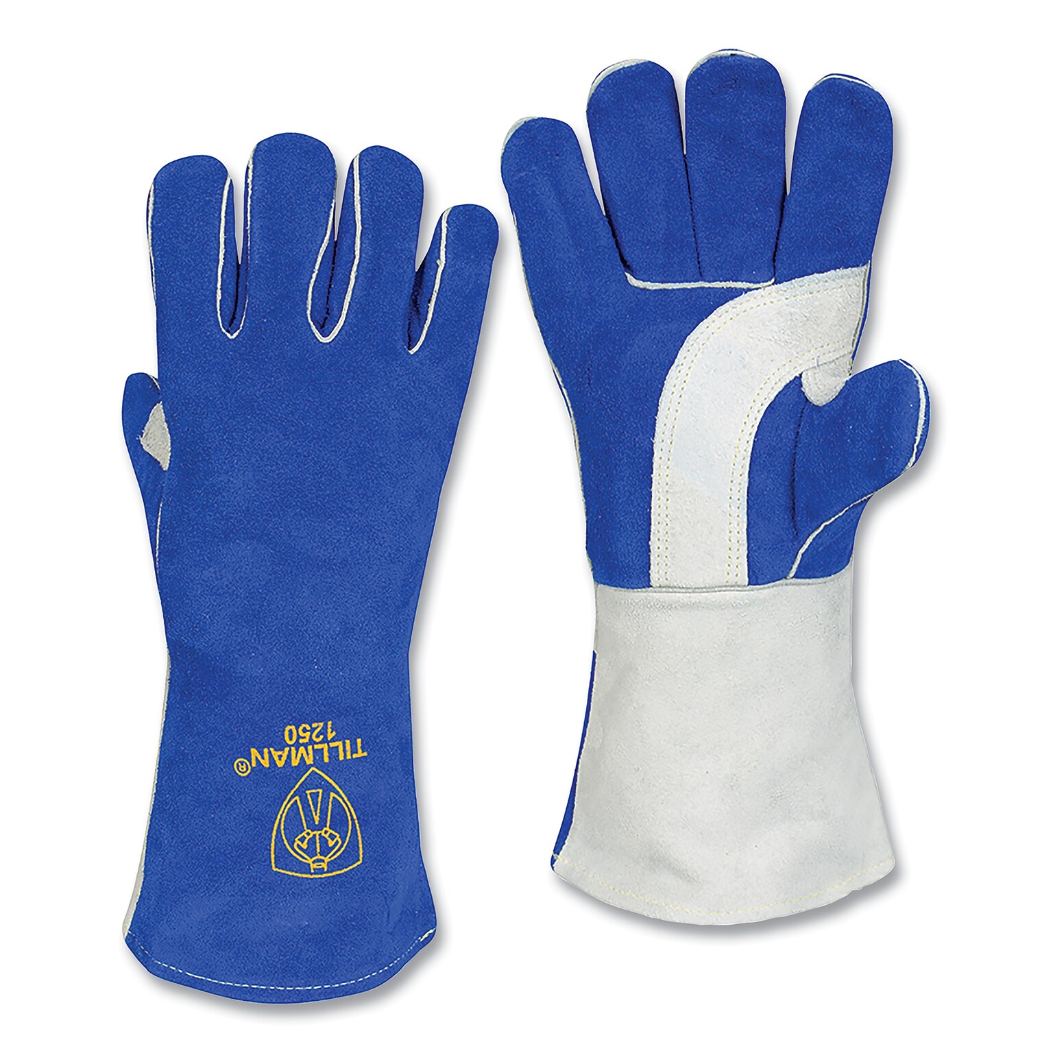 Tillman 1250 Premium Side Split Stick Welding Cowhide Gloves, Large, Blue/Pearl, 6/Box (1250)
