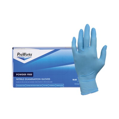 ProWorks Exam Grade Disposable Nitrile Gloves, Powder-Free, Large, Blue, 100/Box, 10 Boxes/Carton (HOSGLN106FL)
