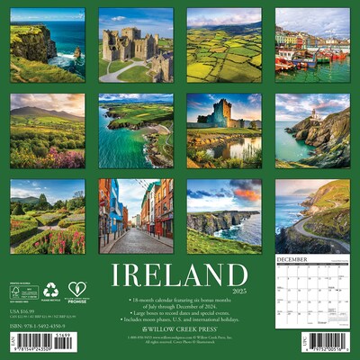 2025 Willow Creek Ireland 12 x 12 Monthly Wall Calendar (43509)