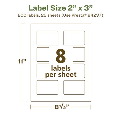 Avery EcoFriendly Laser/Inkjet Rectangle Multipurpose Labels, 2" x 3", White, 200/Pack (94237)