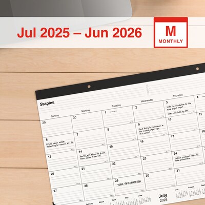 2025-2026 Staples 18 x 11 Academic Monthly Desk Pad Calendar, Black (ST17004-25)