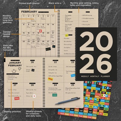 2027 TF Publishing Native Twill 9" x 11"  Weekly & Monthly Standard Planner, Paperboard Cover, Multicolored (27-9702)