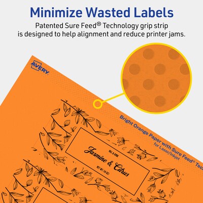 Avery Laser/Inkjet Multipurpose Rectangle Labels, 2" x 5", Bright Orange, 160/Pack (94241)