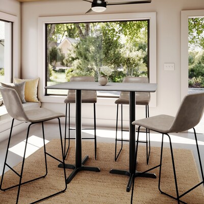 Flash Furniture Acadia Wooden Dining Table, 30"D x 48"W, Gray Faux Concrete/Black Base (ST3048CGT2230B)