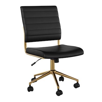 Martha Stewart Ivy Armless Faux Leather Swivel Office Chair, Black/Polished Brass (CH2209211BKGLD)