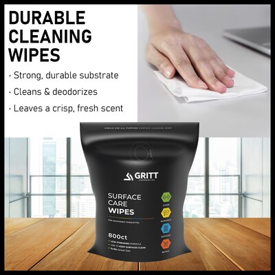 Gritt Commercial Surface Care All-Purpose Cleaning Wipes, 800 Wipes/Bag, 4/Carton (GRI5-RW-4)