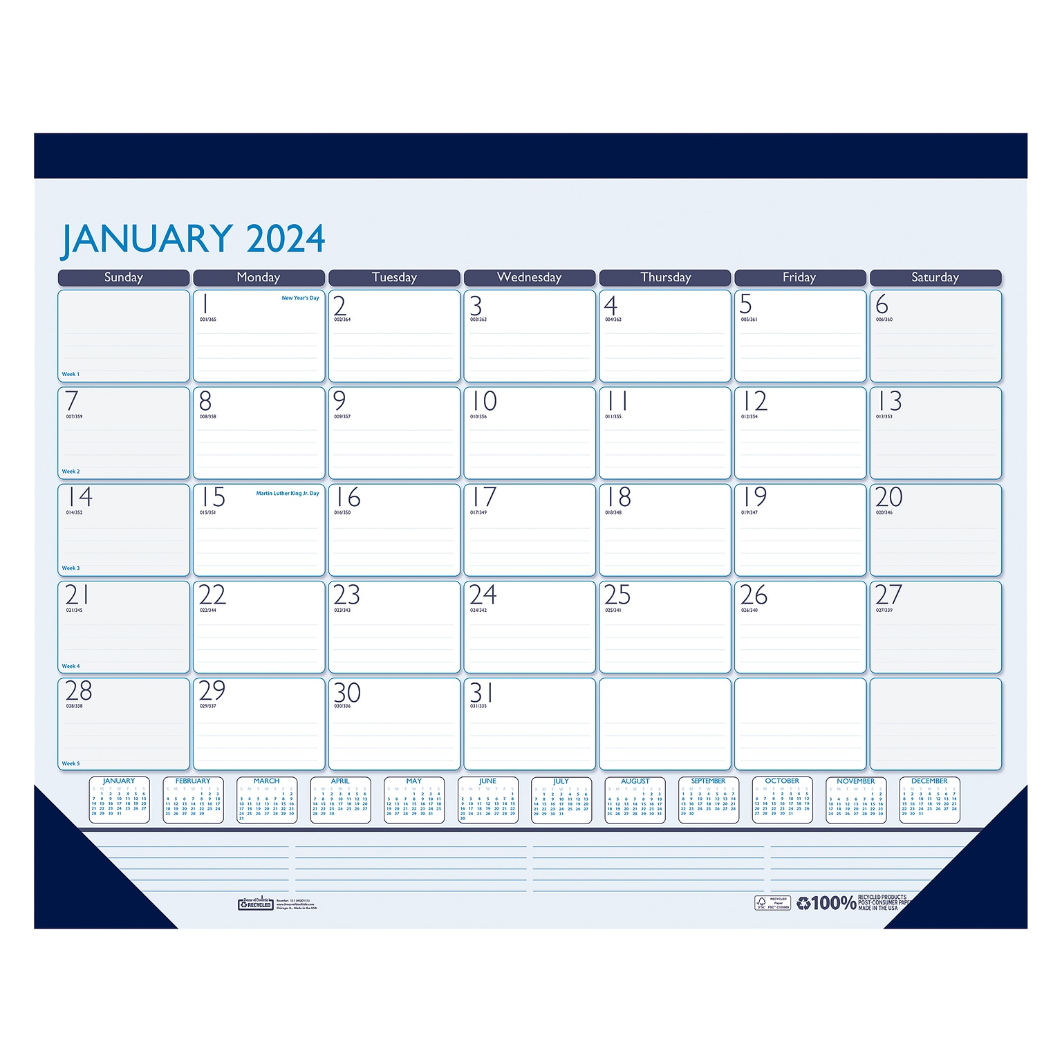 2024 House of Doolittle Contempo 22 x 17 Monthly Desk Pad Calendar, White/Blue (151-24)