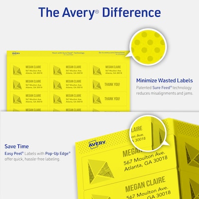 Avery Sure Feed Laser Address Labels, 1" x 2 5/8", Neon Yellow, 750 Labels/Pack (5972)