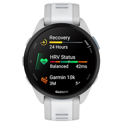 Garmin Forerunner 165 Smartwatch, GPS, 43mm, Mist Gray & Whitestone Silicone Band (010-02863-31)