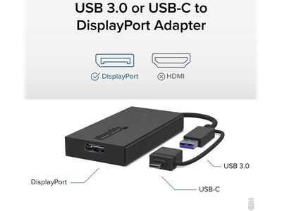 Plugable USB 3.0/USB-C to DisplayPort Adapter, Black (UGA-DP-S)