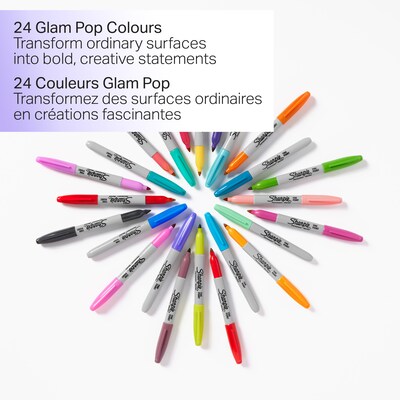 Sharpie Glam Pop Permanent Marker, Fine Tip, Assorted, 24/Pack (2185229)