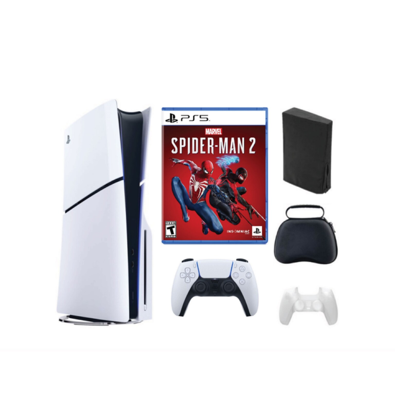 Sony PS5, 1TB, Bundle with Accessories & Spider-Man 2, White (1000039671-10)