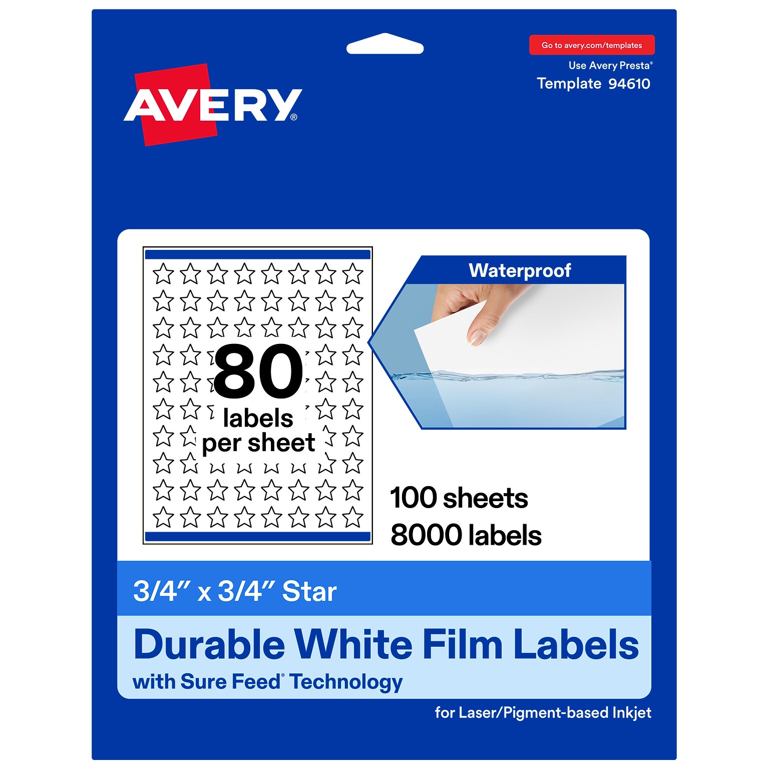 Avery Laser/Inkjet Starburst Waterproof Multipurpose Labels, 0.75  Dia, White, 8000/Box (94610)