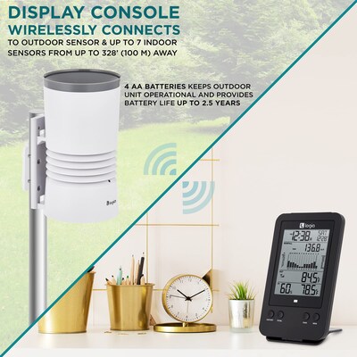 Logia 3-in-1 Rain Gauge Weather Station w/ Temperature & Humidity, Indoor/Outdoor Weather Station (LOWSB315B)