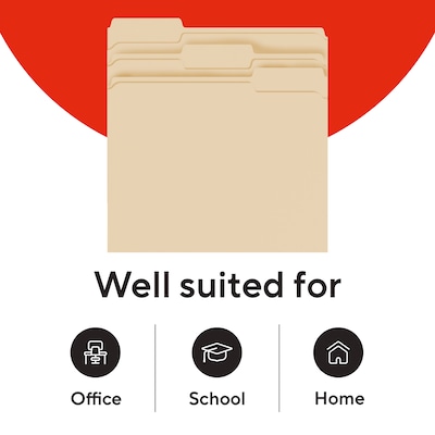 Staples Interior File Folders, Letter Size, Manila, Single-Tab Design for Sub-Folders, 100/Box
