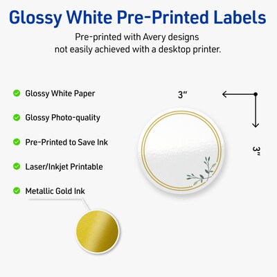 Avery Laser/Inkjet Circle Multipurpose Labels, 3 Dia., White, 60/Pack (S00-DMR)