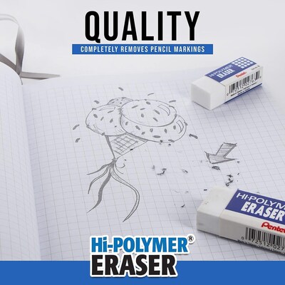 Pentel Hi-Polymer Latex Free Block Eraser, White, 3/Pack (ZEH10BP3)