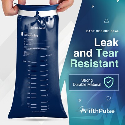 FifthPulse Emesis Bags Disposable Medical Grade, Leak Resistant, Portable (1000ml), Navy Blue, 10 Pack (FMN100643)