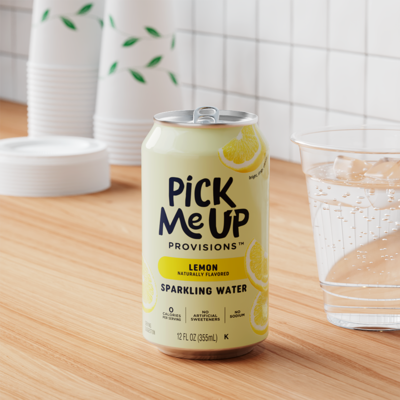 Pick Me Up Provisions™ Lemon Sparkling Water, 12 oz., 24 Cans/Carton (PM63523)