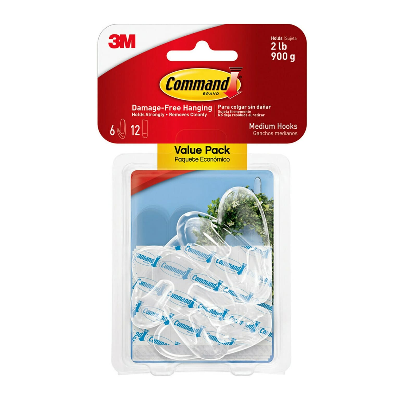 Command Medium Hooks, 2 lb., Clear, 6/Pack (17091CLR-6ES)