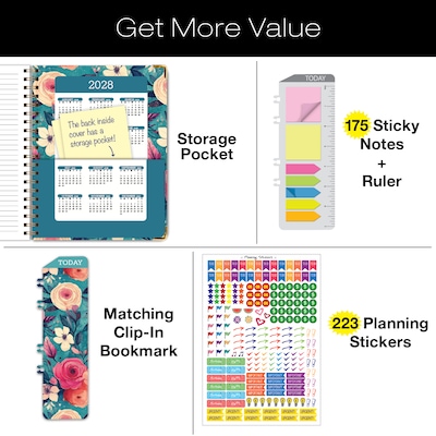2027 Excello Brands 9" x 11" Weekly & Monthly Standard Planner, Paperboard Cover, Teal Floral (FSHN-CY27-8511-17)
