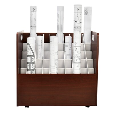 AdirOffice 50-Slot Mobile Roll File, 28.5H x 30W x 15.75D, Mahogany, 2/Pack (626-MA-2PK)