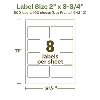 Avery EcoFriendly Laser/Inkjet Rectangle Multipurpose Labels, 2" x 3-3/4", White, 800/Box (94240)