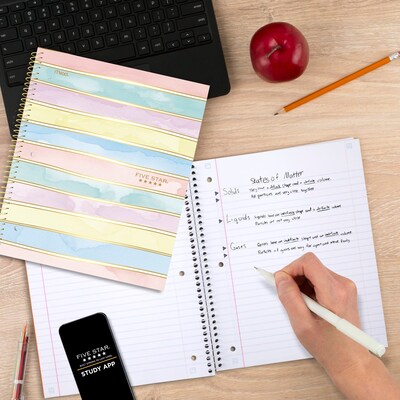 Five Star Shape It Up Spiral Notebook Plus Study App, 1 Subject, Wide Ruled, 8" x 10.5", Stripes (930209F-ECM)