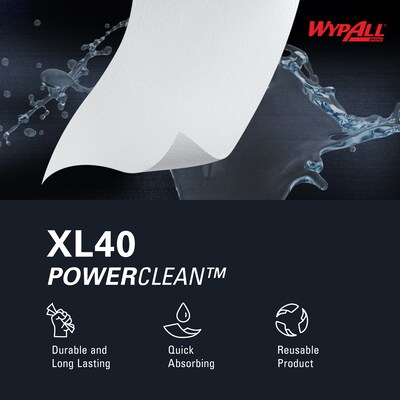 WypAll PowerClean L40 Fabric Cleaning Wipers, 10" x 10.8", White, 90 Wipers/Box, 9/Carton (03046)