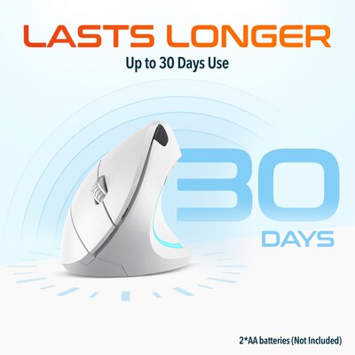 Delton S12 Wireless Ergonomic Vertical Computer Mouse, White (DMERG12WBWH)