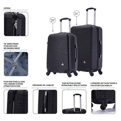 InUSA Royal 2-Piece Hardside Spinner Luggage Set, TSA Checkpoint Friendly, Black (IUROY0SM-BLK)