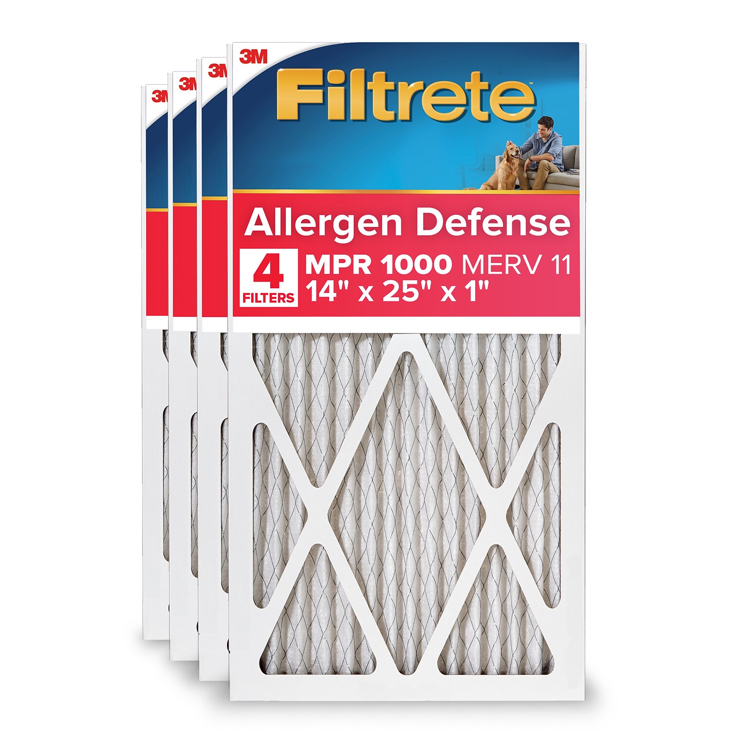 Filtrete Allergen Defense Air Filter, 14 x 25 x 1, 4/Pack (1000 MPR)